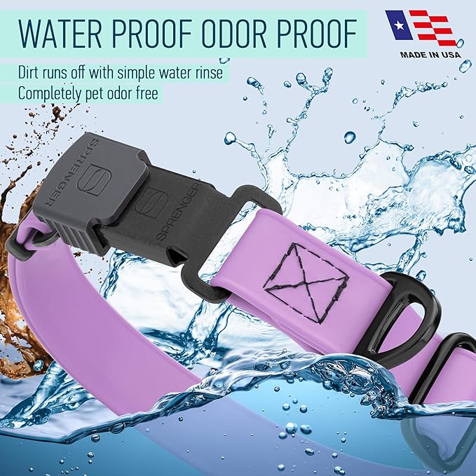Dogline Biothane Waterproof Dog Collar with Herm Sprenger Stainless Steel Quick Release Buckle – Heavy Duty Tactical Durable Collar for Dogs – Comfortable and Safe Pet Collar W 3/4" L 12-19" Amethyst