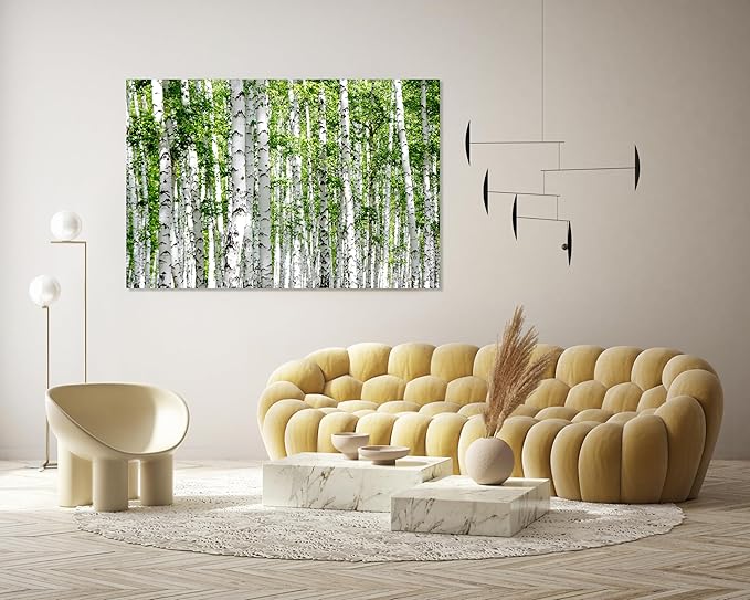 Nature Wall Art Prints - Ocean Forest Mountain Lake Canvas Landscapes - Small to Extra Large Living Room Bedroom Kitchen Bathroom Décor (Green Brich Trees, 28L" x 41W")