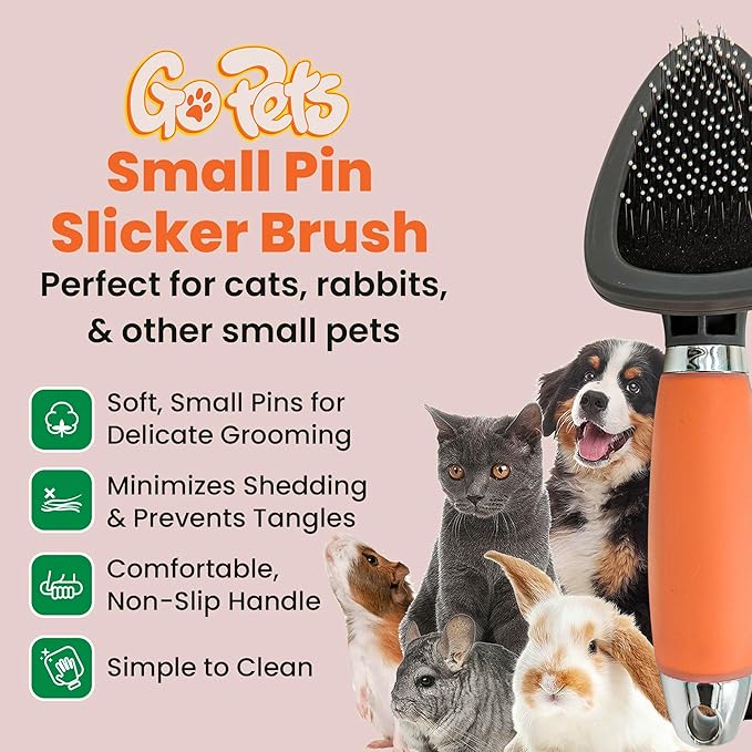 GoPets Small Pin Slicker Brush, Easy-Groom Pin Comb for Tangles & Shedding, Rounded Safety Tips, Dematting Brush for Short & Long Hair Cats, Dogs & Furry Pets, Ideal for Sensitive, Hard-to-Reach Areas