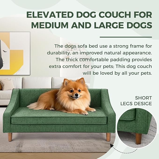 Dog Sofa Couch for Medium to Large Dogs, Durable Pet Sofa with Washable Fabric, Elevated Mini Dog Bed with Wooden Legs for Medium and Large Dogs, Dark Grey