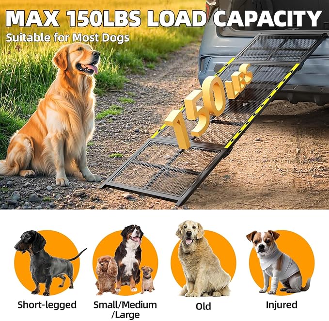 Dog Ramp for Car, 74x20 Inches Outdoor Portable Dog Ramps for Large Dogs with Reflective Strips, Non-Slip Surface Pet Ramp (Support Up to 150LBS)