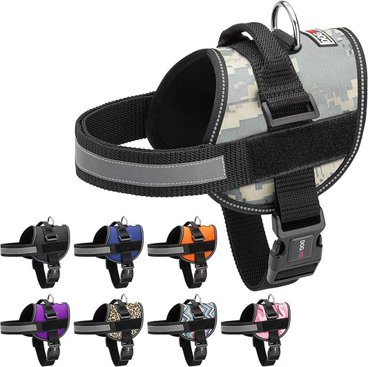 Dogline Dog Harness, Reflective No-Pull Adjustable Vest with Handle for Walking, Training, Breathable, No - Choke Harness for Small, Medium or Large Dogs Room for Patches Girth 33"-46" in Urban Camo