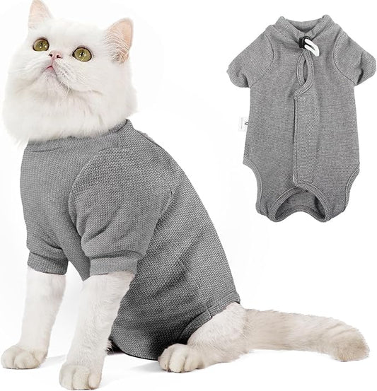 Dotoner Cat Surgery Recovery Suit for Female Male Anti-Licking Pet Surgical Pajamas Long Sleeve Prevent Shedding Cat Spay Recovery Suit&E Collar Alternative Bodysuit for Cats