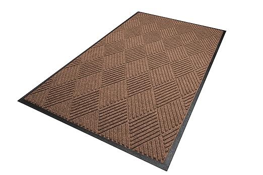 WaterHog Diamond | Commercial-Grade Entrance Mat with Rubber Border – Indoor/Outdoor, Quick Drying, Stain Resistant Door Mat (Medium Brown, 3' x 5')
