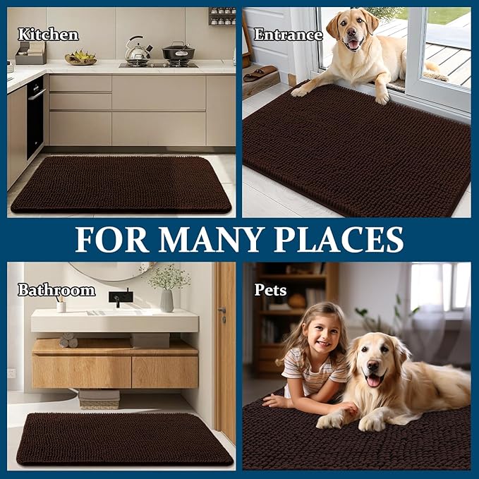 OLANLY Dog Door Mat for Muddy Paws 70x46, Absorbs Moisture and Dirt, Absorbent Non-Slip Washable Doormat, Quick Dry Chenille Mud Mat for Dogs, Entry Indoor Entryway Carpet for Inside Floor, Brown