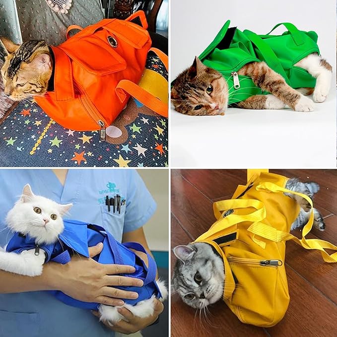 HDKUW Cat Grooming Bag,Foldable Travel Carrier for Cats,Anti-Bite Anti-Scratch Cat Grooming Restraint Bag,Pet Carrier for Administering Eye Drops,Ear Cleaner,Clipping Nails Blue S