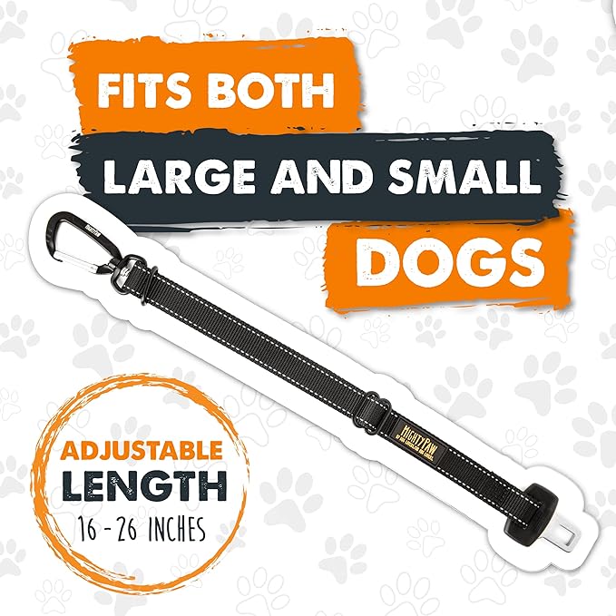 Mighty Paw Dog Seat Belt for Car - Safe Distraction Free Driving, Heavy-Duty Design with Aviation Grade Aluminum Carabiner, Adjustable Dog Seatbelt Harness for Small, Medium and Large Pets