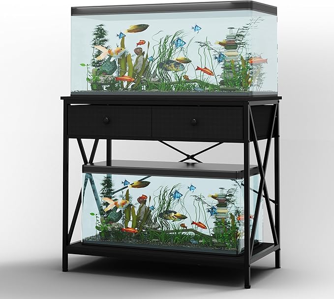 Fish Tank Stand 40 Gallon: Sturdy Aquarium Stand with Accessories Storage - Metal Fish Tank Table for 40-50 Gallon Reptile Breeder Turtle Terrarium - 35"X19.54" Weight Capacity 660 lbs