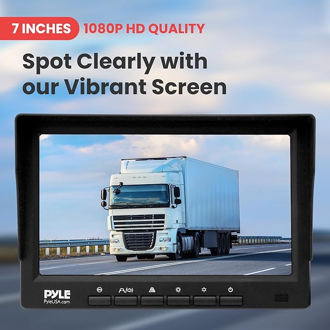 Pyle 7” 1080P HD Digital Wireless Monitor and Wireless License Plate Camera - Waterproof, Night Vision, Single Channel Visual Assistance Kit (12/24V for Bus, Truck, Trailer, Van, RV, Camper)