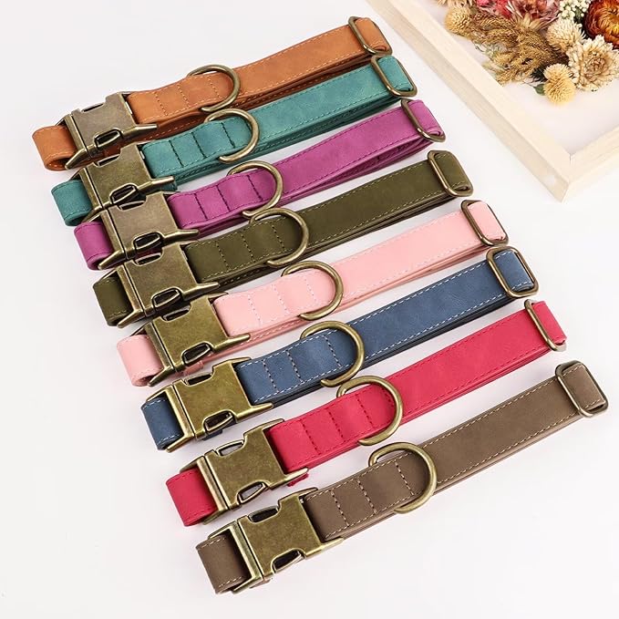 Didog Soft PU Leather Dog Collar, Stylish Quick Released Dog Collars for Small Dogs, Easy Clean Adjustable Pet Collar for Daily Walking, Blue, S Fit 10-16" Neck