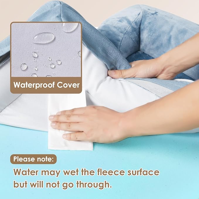 EHEYCIGA Orthopedic XL Dog Beds, Waterproof Memory Foam Dog Bed for Extra Large Dogs, Non-Slip Bottom and Egg-Crate Foam Big Pet Couch Bed with Washable Removable Cover, Washed Blue