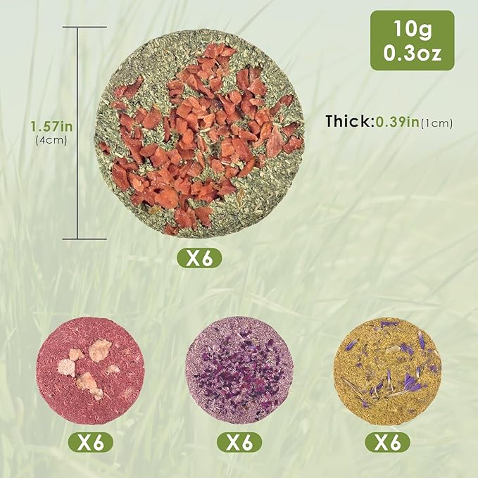 ERKOON 24Pcs Bunny Chew Toys, Small Animal Molar Toys Timothy Grass Beet Sweet Potato Pumpkin Cake Treats for Guinea Pig Hamster Bunny Chinchilla Gerbil, 100% Natural Rabbit Chews and Treats