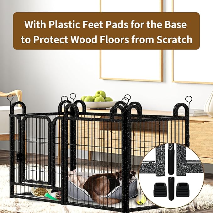 Dog Playpen Outdoor 12 Panels Heavy Duty Dog Fence 32" Height Anti-Rust with Doors Portable for RV Camping Yard, Total 27FT, 58 Sq.ft, Snowy Black