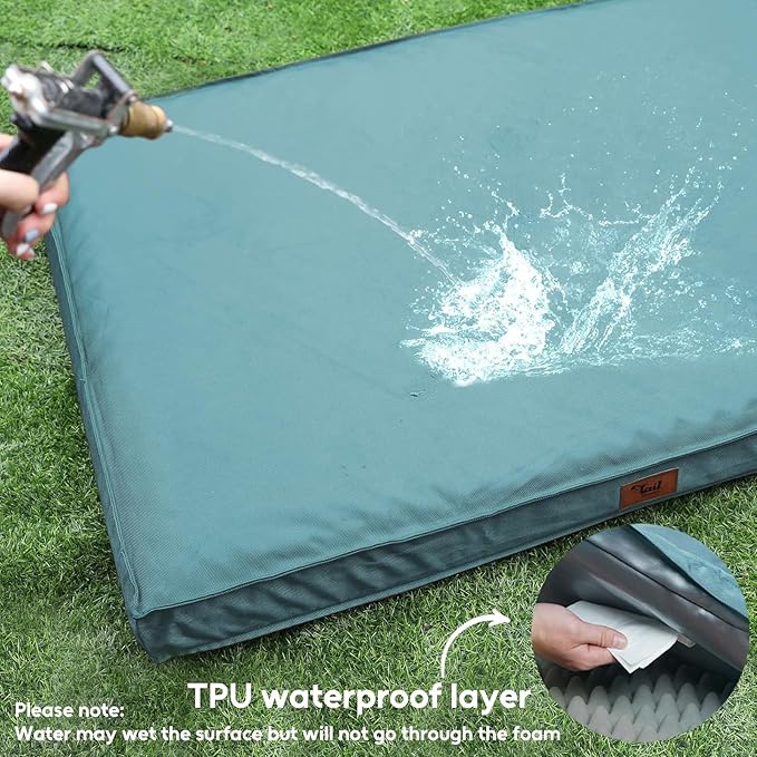 Outdoor Extra Large Dog Bed for Big Dogs, Waterproof Dog Bed for Large Dogs, Egg Crate Foam XL Pet Bed with Removable Washable Oxford Cooling Cover, Light Blue