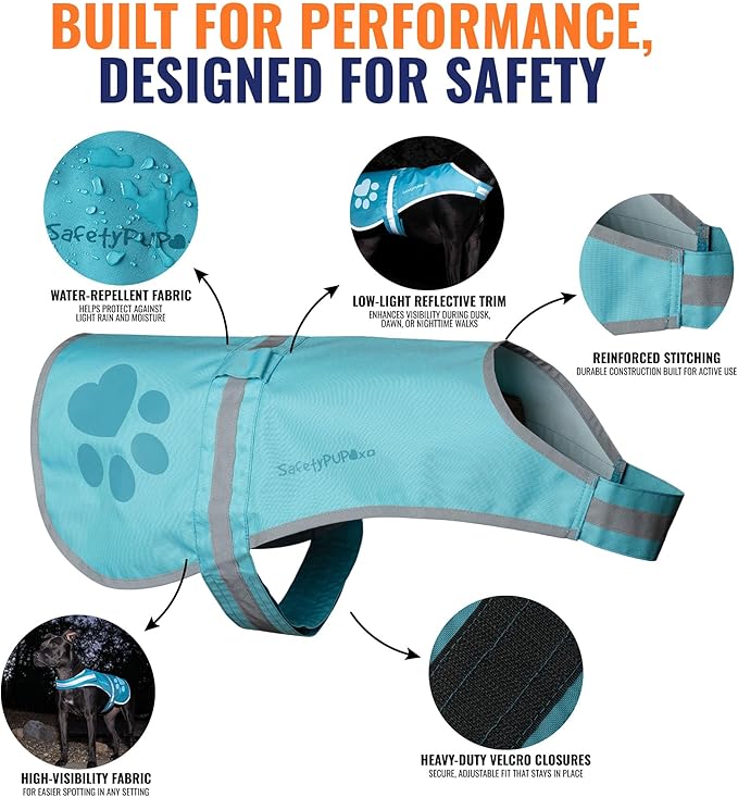 Dog Reflective Vest – Hi-Vis Fluorescent Visibility That Helps to Safeguard Your Pet On/Off Leash in Urban & Rural Areas (Teal, X-Large)