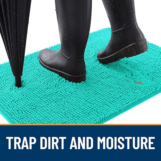 OLANLY Dog Door Mat for Muddy Paws 44x24, Absorbs Moisture and Dirt, Absorbent Non-Slip Washable Doormat, Quick Dry Chenille Mud Mat for Dogs, Entry Indoor Entryway Carpet for Inside Floor, Teal