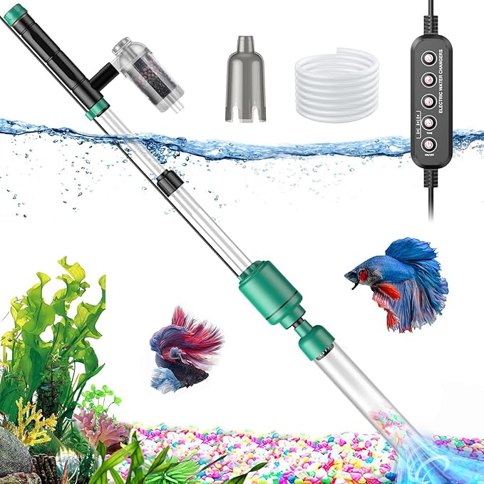 Electric Aquarium Vacuum Gravel Cleaner: 24W Fish Tank Vacuum Gravel Cleaner with Strong Suction for Automatic Water Change Algae Remover Sand Wash Water Shower and Water Circulation, Timed Off