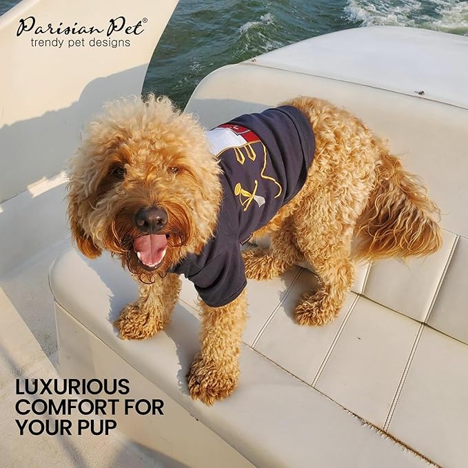 Parisian Pet Captain Sparrow Dog Pirate Shirt - Embroidered Pirate Captain Costume - 100% Cotton & Polyester - Sleeved Pet Clothes - Black Dog Shirts, 2XL Pet Costume