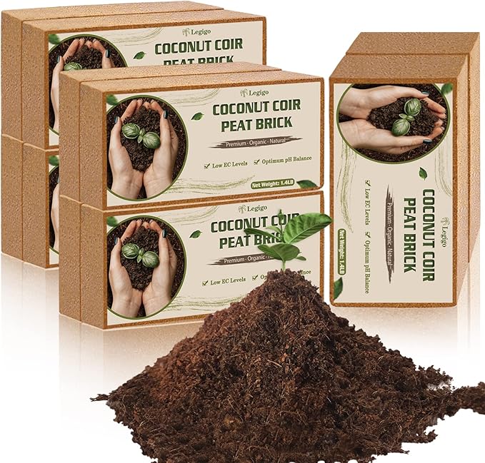 Legigo 10 Pack Premium Coco Coir Brick for Plants- 100% Organic Compressed Coconut Coir Bricks Starting Mix, Coco Coir Fiber Coconut Husk for Planting, Gardening, Potting Soil Substrate, Herbs