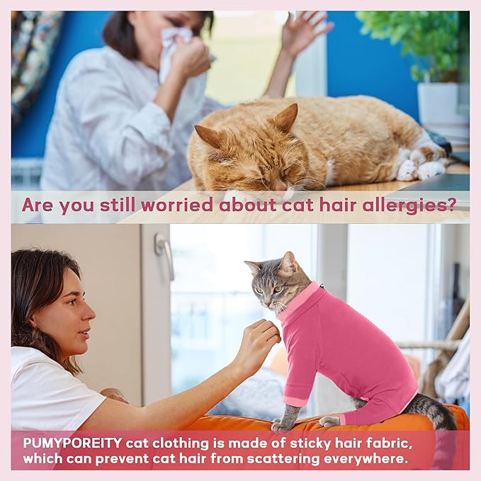 PUMYPOREITY Cat Hair Sticky Shirt – Breathable & Lightweight, Reduces Shedding Fur Pajamas, Prevents Licking Wounds After Surgery, Pink, M