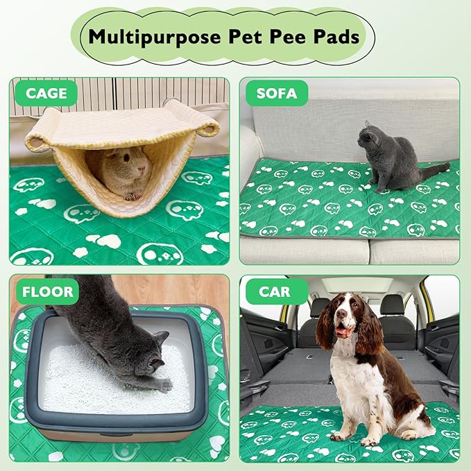 4 Pack Guinea Pig Bedding - Washable Guinea Pig Cage Liners, Waterproof Reusable & Anti Slip Pee Pads Super Absorbent Mats for Small Animals Pet Rabbit Bunny Hamster Rat (Green, 24 x 18 Inch)