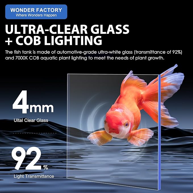 Wonderfactory 3 Gallon Aquarium Fish Tank, Self-Cleaning Betta Tank with Filter and Light, Starter kit with Rocks, Plants & Cleaning Tools, Suitable for Beginners and Hobbyists