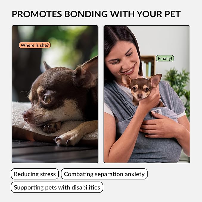 Dog Sling Carrier for Small Dogs - Anti-Anxiety Cat Sling, Puppy Pouch - Pet Sling in Gray Black Blue Green Pink Yellow (Gray, Standard)