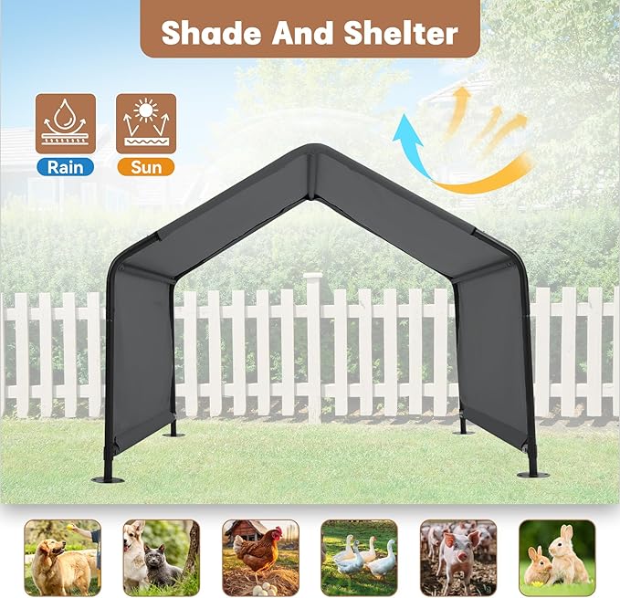 Dog Shade Shelter Outdoor 4'x4'x3' Tent for Large Medium Dogs, Outside Sun Rain Canopy Pet House for Livestock Pigs Cats with Waterproof Roof Ground Nails,Darkl Gray