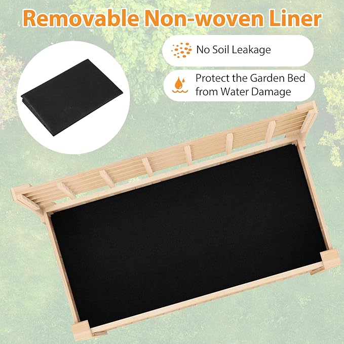 Giantex Raised Garden Bed with Trellis, Wooden Elevated Planter Box with Legs, Drainage Holes for Climbing Plants Vines Vegetables Flowers Herbs, Outdoor Horticulture Planter for Patio Yard