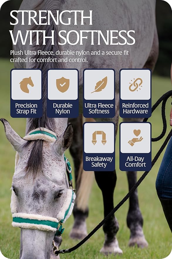 Equinavia Valkyrie Soft Ultra Fleece Padded Adjustable Breakaway Horse Halter - Turquoise/White - Warmblood