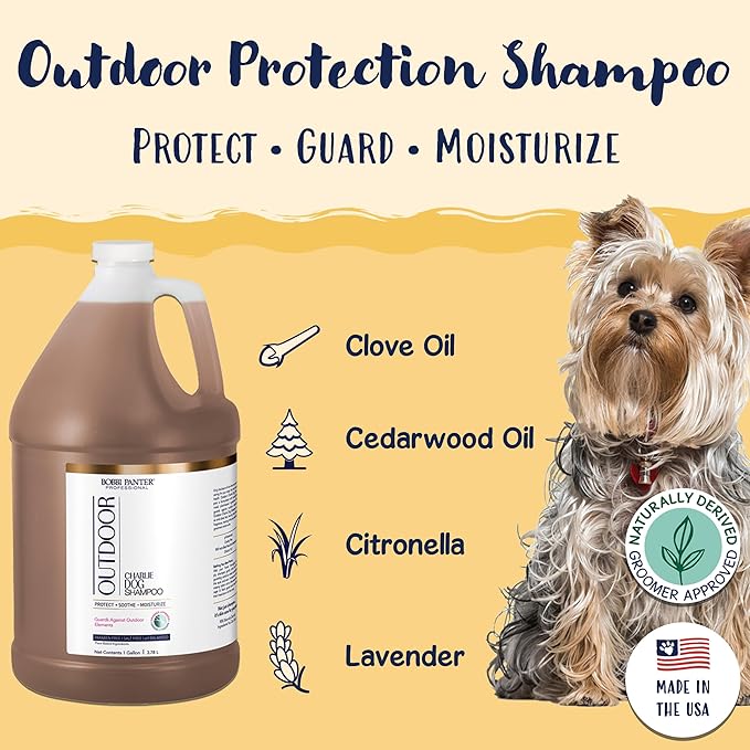 Bobbi Panter Outdoor Dog Shampoo - Made in USA - All Natural Formula for Soothes Itchy Skins - Concentrated 16:1 for Professional Grommers - Camomile Scent, 1 Gallon