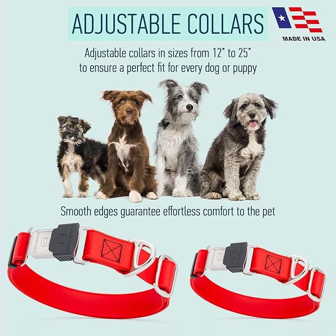 Dogline Biothane Waterproof Dog Collar with Herm Sprenger Black Stainless Steel Quick Release Buckle – Heavy Duty Tactical Durable Collar for Dogs – Comfortable and Safe Pet Collar W 3/4" L 12-19" Red