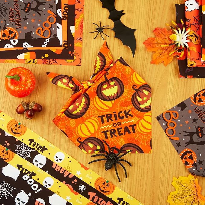 Weewooday 50 Pcs Halloween Dog Bandanas Bulk Pumpkin Ghost Bandanas for Dogs Soft Triangle Bibs Adjustable Triangle for Small Medium Large Pets Halloween Party Costume(25.6 x 17.7 x 17.7 inch)