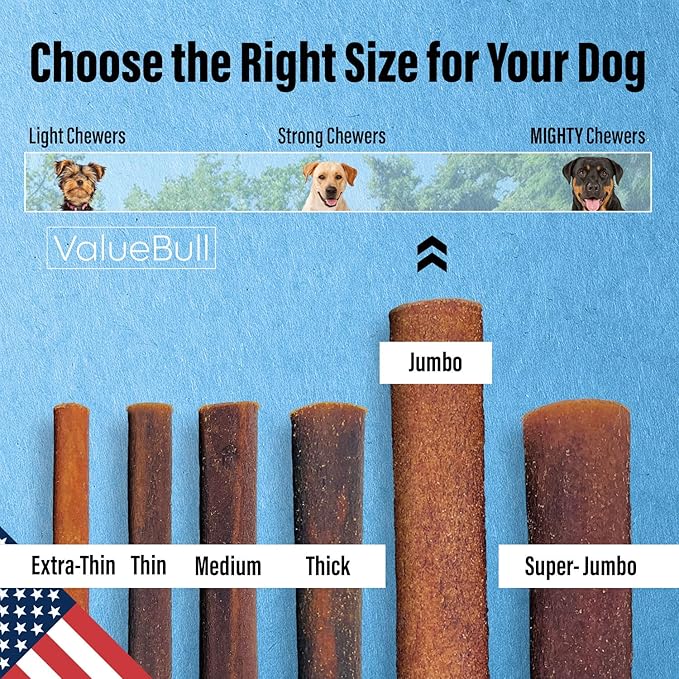 ValueBull USA Collagen Sticks for Dogs, 6 Inch Jumbo Chews, Natural Long-Lasting Dog Treats, 25 Count - Promotes Joint, Skin & Coat Health with Glucosamine and Chondroitin