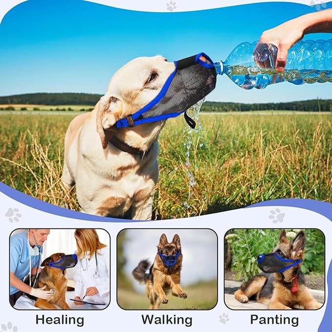 Dog Muzzle, Soft Air Mesh Muzzle for Small Medium Large Dogs Anti Biting Barking Chewing Scavenging, Breathable Adjustable Loop Pets Muzzle with Front Opening Design Allows Panting Drinking (Blue,XL)
