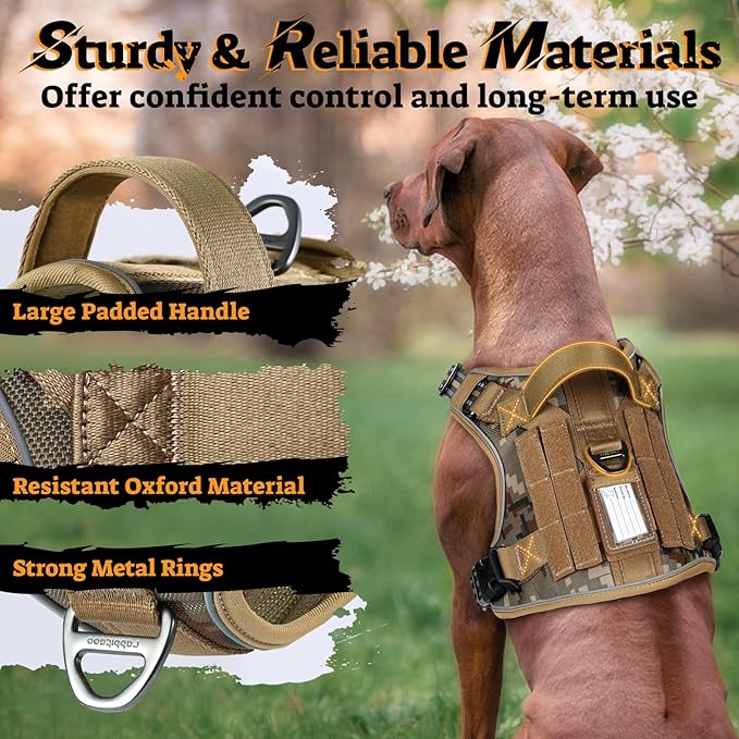 rabbitgoo Dog Harness Small Sized No Pull, Tactical Service Pet Vest with Molle and Control Handle, Adjustable and Reflective Military Harness for Easy Walking and Training, Desert camo, S