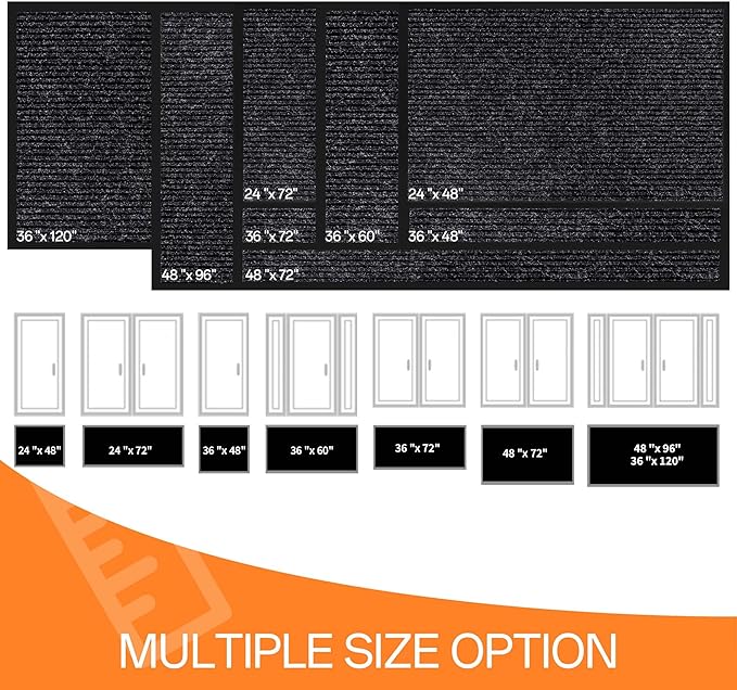 Indoor Outdoor Door Mat, 10' x 3' Doormat for Entryway, Rubber Backing Non Slip Front Door Mat Outside Entrance, Super Absorbent Commercial Floor Mat for Home Office, Black