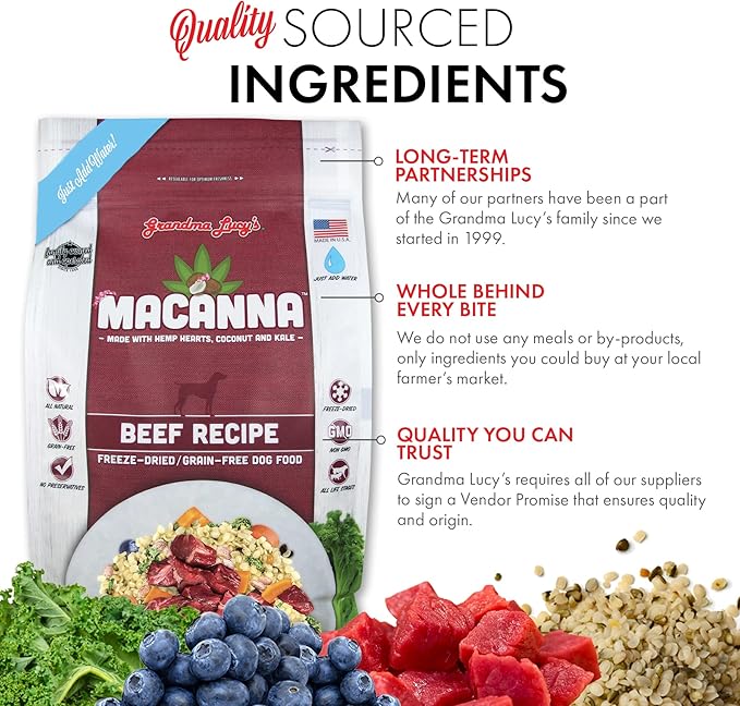 grandma lucy's Macanna Freeze Dried Grain Free Beef Recipe Dog Food 1 Lbs