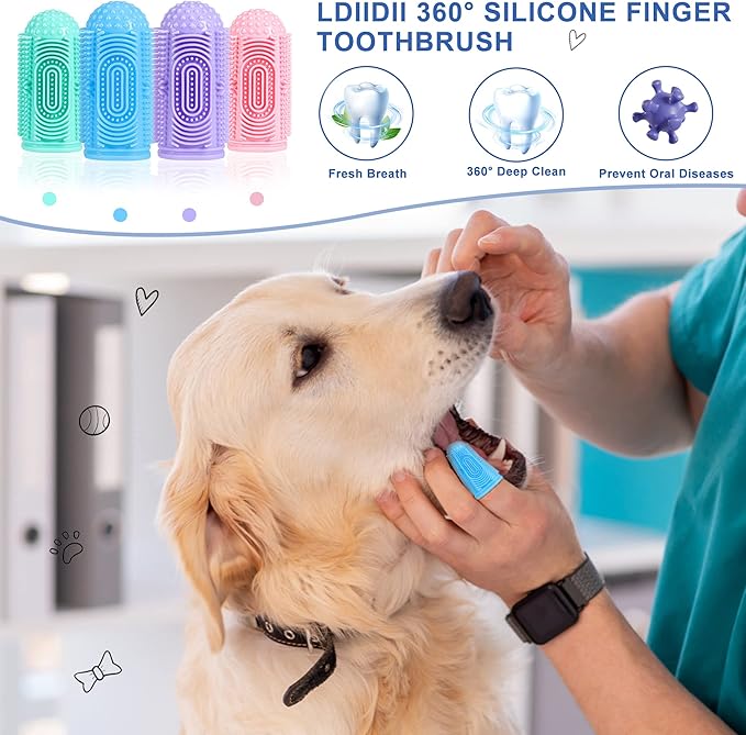 Dog Toothbrush Dog Tooth Brushing Kit Dog Finger Toothbrush for Dog Teeth Cleaning&Dog Dental Care (8-Pack, Blue Green Pink Purple)