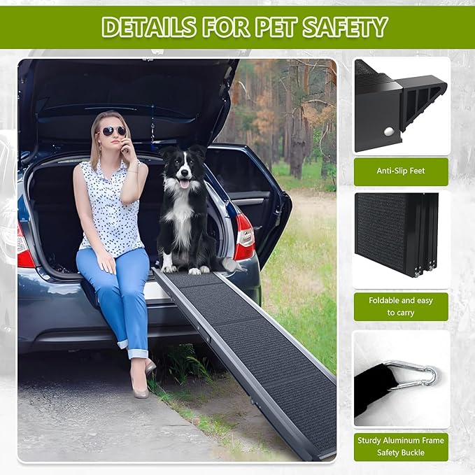 Dog Ramp for Cars SUV Truck-17.3x71in Heavy Duty Foldable Wide Outdoor Pet Stairs with Non-Slip Surface Portable Folding Design for Large Dogs Up to 250lbs (63" L x 17.3" W)