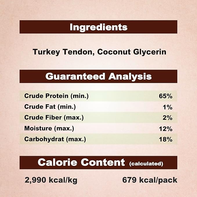 Afreschi Turkey Tendon Dog Treats, 8 oz Braid (for Medium Breeds), USA-Sourced Turkey Tendon, All Natural Puppy Chew, Hypoallergenic, Rawhide Alternative