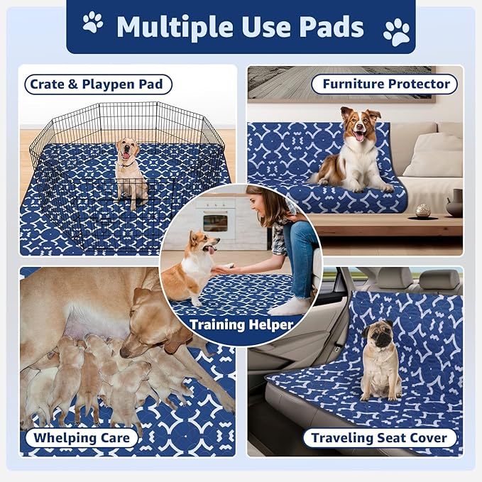 LOOBANI Washable Pee Pads for Dogs 31"x 36": 2 Pack Super Absorbent Reusable Puppy Pads Leakproof Whelping Pad Dog Playpen Mat, Waterproof Non-Slip Dog Training Pads for Floor, Crate, Potty