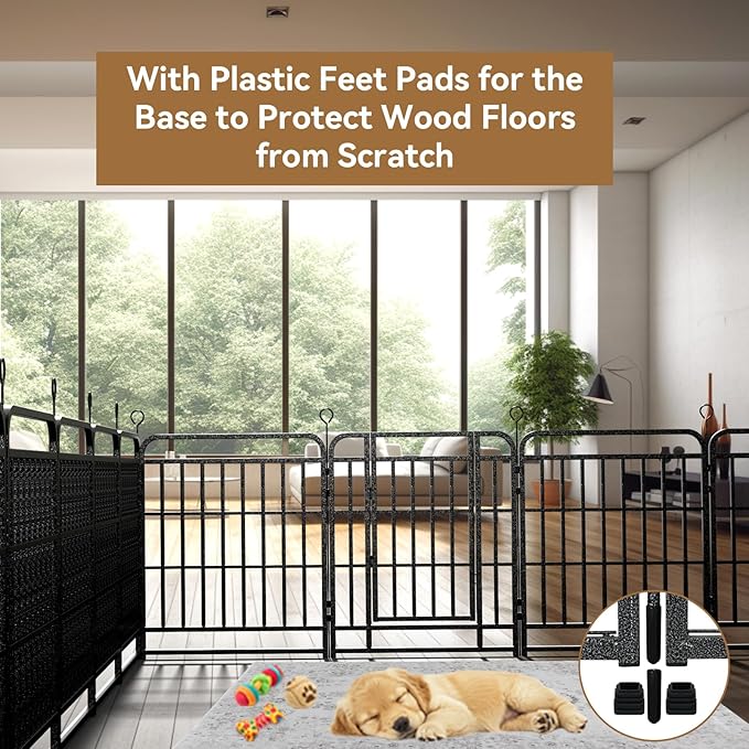 Dog Playpen Outdoor 8 Panels Heavy Duty Dog Fence 47" Height with Thick Pipe Anti-Rust with Doors Portable for RV Camping Yard, Total 18FT, 25 Sq.ft, Snowy Black