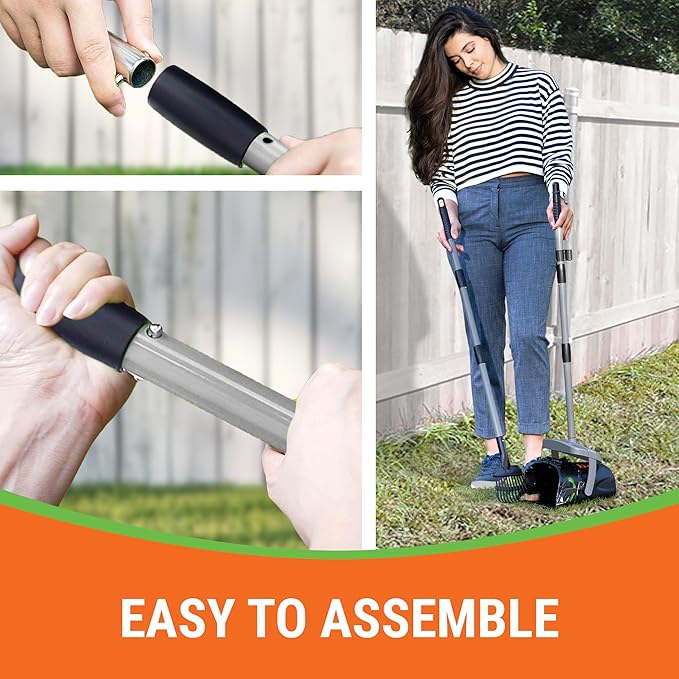 Dog Pooper Scooper with Bag Attachment, 40" Long Handle Pooper Scooper for Large Dogs, Dog Poop Scoop for Yard, Large Capacity Swivel Bin and Rake, Lavender Scented Bags (Grey)