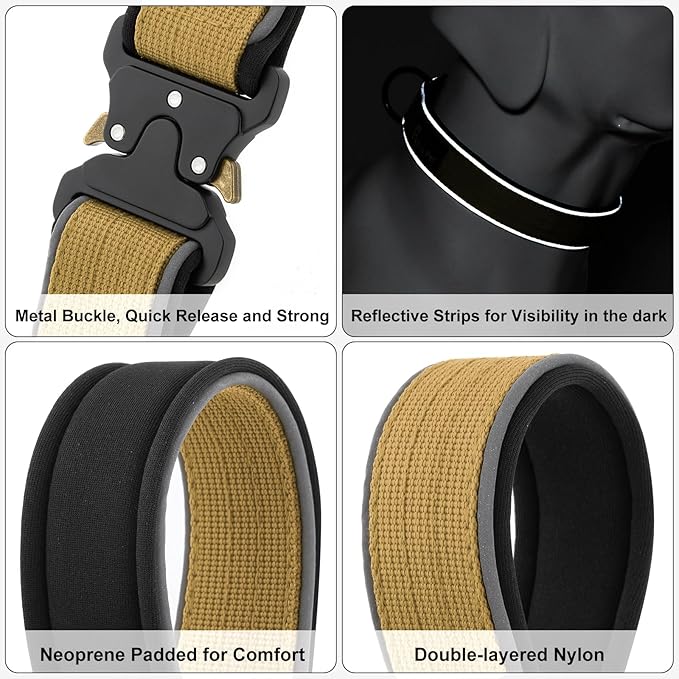 Plutus Pet Tactical Dog Collar, Reflective, Adjustable Heavy Duty Dog Collar, Soft Padded and Comfortable, for Small Medium and Large Dogs (Brown, XS)