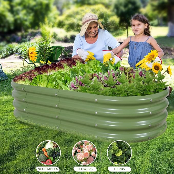 Galvanized Raised Garden Bed Outdoor- 2 Pcs Raised Beds for Gardening| Metal Planter Box, Steel Raised Garden Bed Kit with Gloves for Vegetables, Flower, Herbs (4x2x1FT, Green)