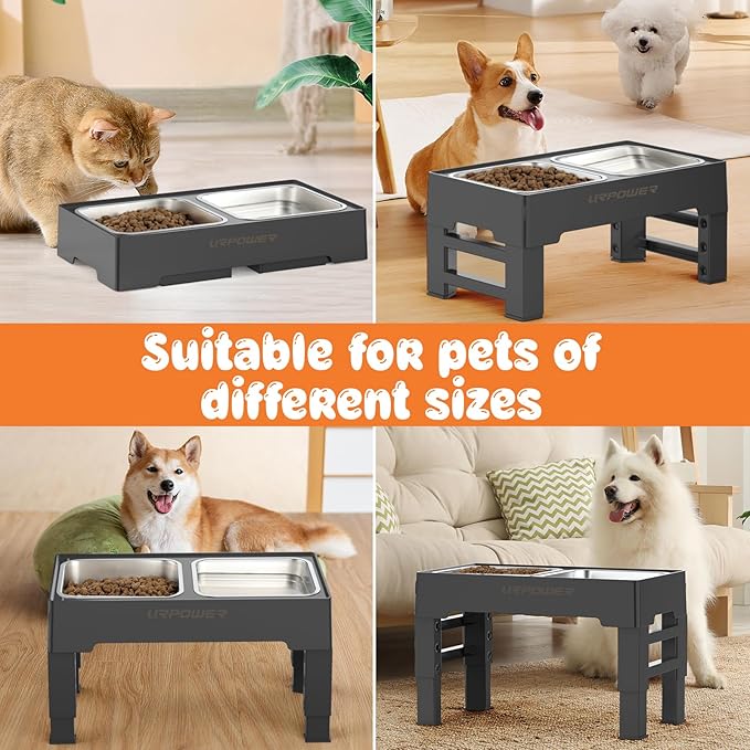 URPOWER Elevated Dog Bowls 4 Height Adjustable Raised Stand with 2 Large Stainless Steel Dog Food and Water Bowl for Small, Medium, Large Dogs and Pets