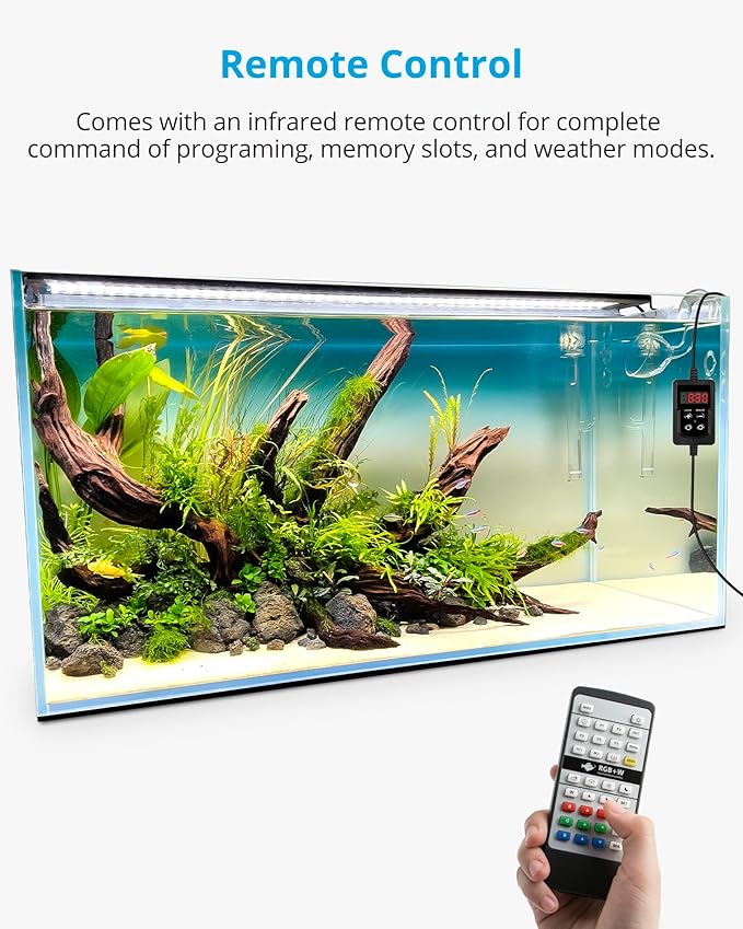 NICREW RGB+W 24/7 LED Aquarium Light with Controller, Full Spectrum Fish Tank Light for Planted Freshwater Tanks, Planted Aquarium Light with Extendable Brackets to 24-30 Inches, 21 Watts