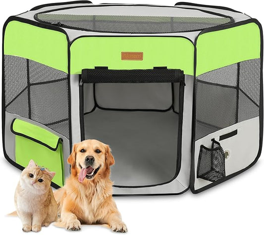 Dog Playpen, Portable Pet Play Pen for Cat, Puppies, Rabbits, Chickens, Foldable Large-Capacity Pet Tent for Indoor/Outdoor Travel Camping Green