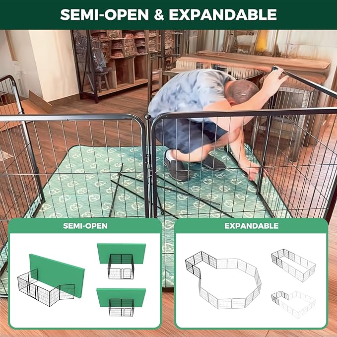 FXW Homeplus Unleashed Indoor Dog Playpen - Stress-Free and Safe Play, Heavy Duty 32 Inch 8 Wire Panels Dog Pen for Small and Medium Dogs, Black│Patented